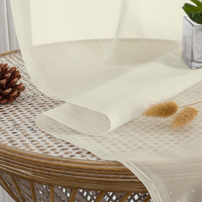 Extra Long Cream Sheer Curtains 96 Inches Long 2 Panels Set, Soft Lightweight - Image 5