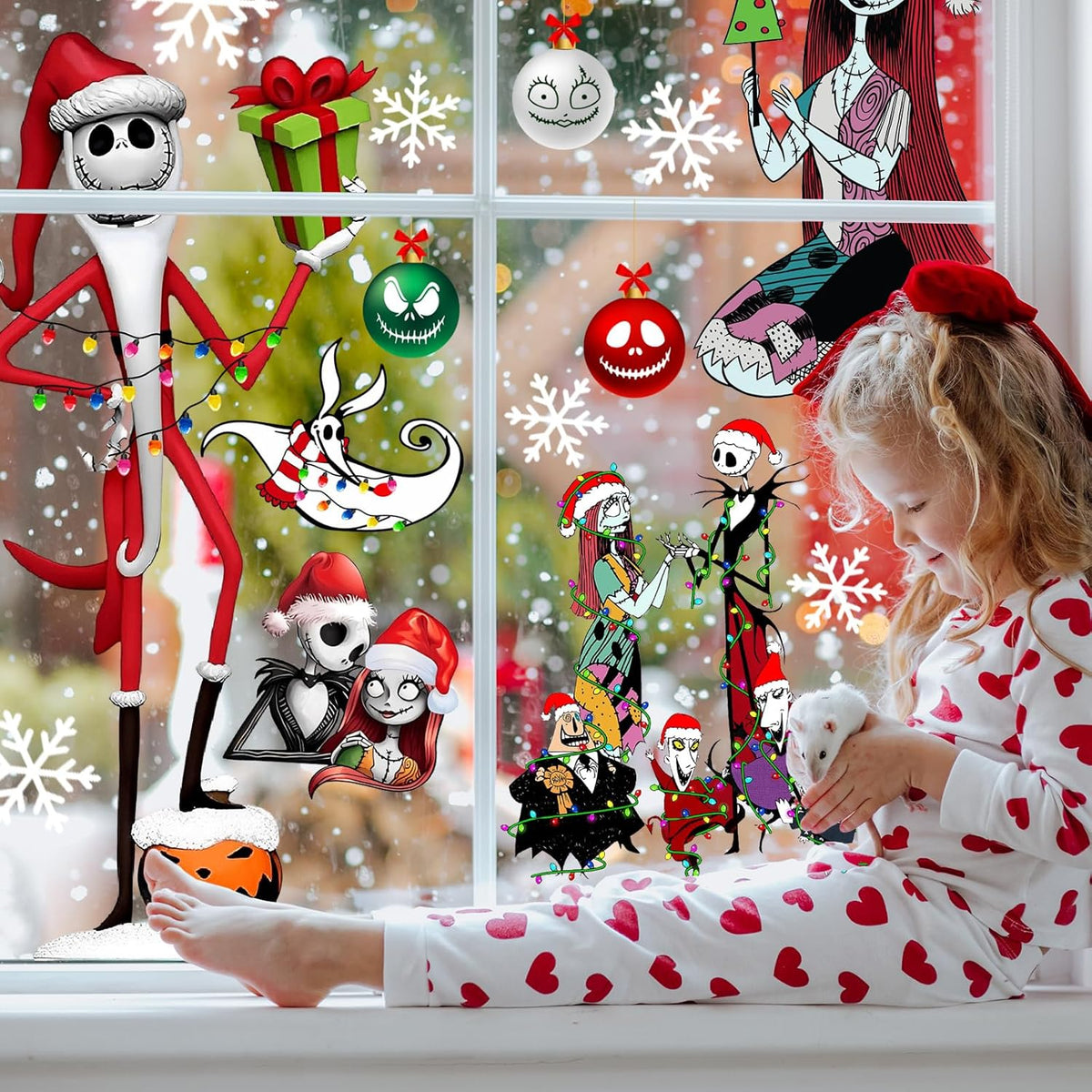 Christmas Window Clings,Merry Christmas Supplies 9pcs Window Stickers Removable Christmas Decor for Glass Windows Winter Xmas Holiday