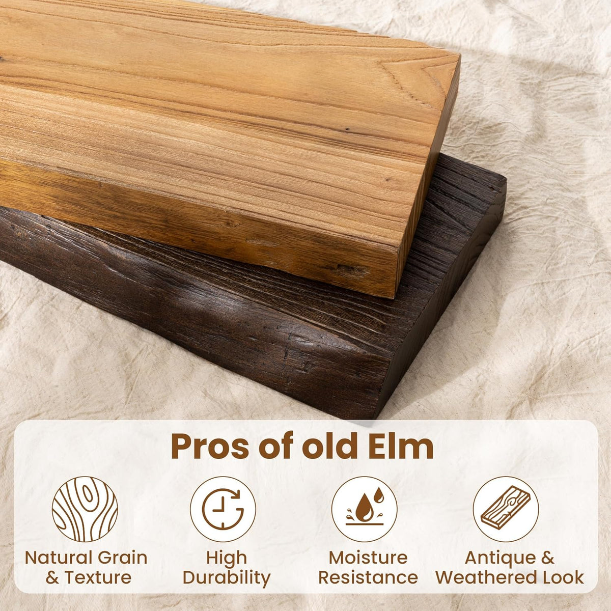 30" Floating Shelves, Live Edge Solid Elm Wood Floating Shelf, Wall Mounted Display Shelves with Heavy-Duty Bracket for Books, Rustic Wooden Shelf for Kitchen, Bathroom, Natural Color, Set of 2