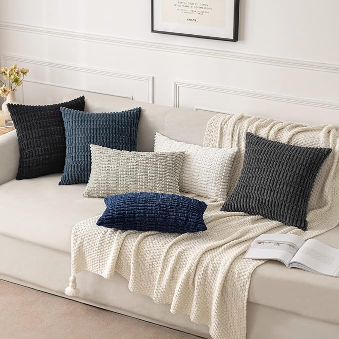 MIULEE Corduroy Decorative Throw Pillow Covers 20x20 Pure White Pack of 2 | - Image 2