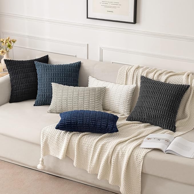 MIULEE Corduroy Decorative Throw Pillow Covers 16x16 Pure White Pack of 2 | - Image 5