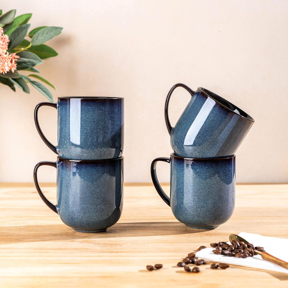 LERATIO Ceramic Dinnerware Sets for 4,16-Piece Reactive Glaze Plates and Bowls Set with Mugs,Highly Chip and Crack Resistant | Dishwasher,Microwave & Oven Safe Dishes set-Blue