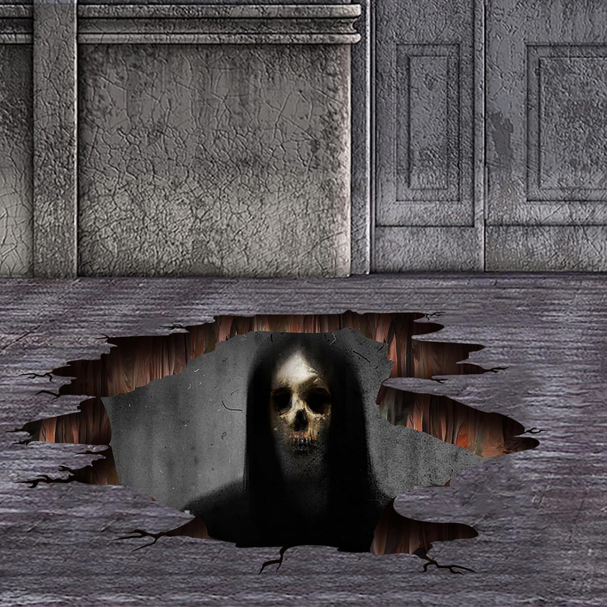 3D Halloween Wall Decals Scary Skeleton Halloween Wall Stickers, Spooky Long Hair Zombie Floor Decor Posters Decals Decorations for Living Room Bedroom Party Supplies