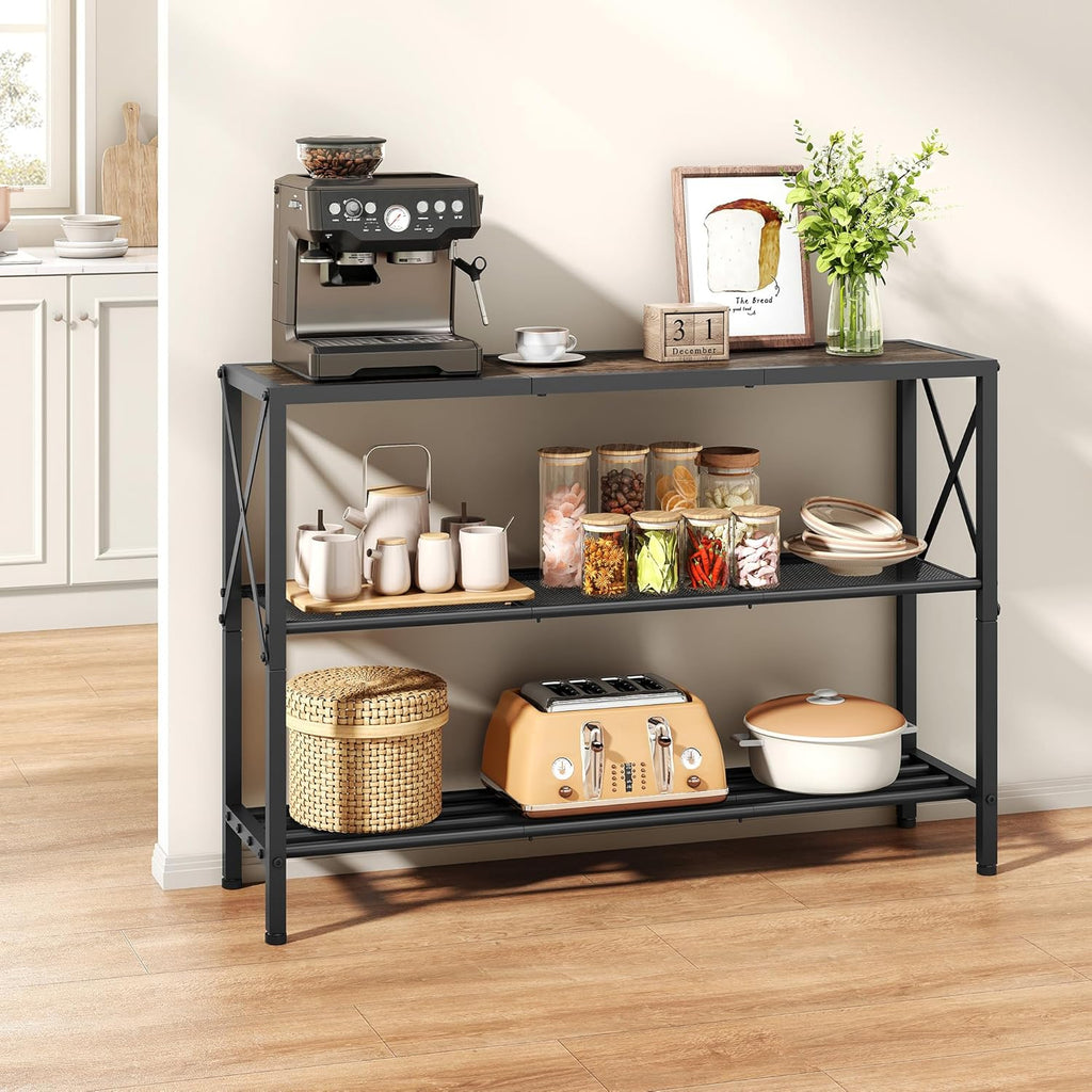 Hoctieon Industrial Console Table, 3 Tier Entryway Table, Hallway Table, Narrow Sofa Table with Shelves, Entrance Table for Entryway, Living Room, Foyer, Hallway, Office, Grey