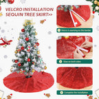 Christmas Tree Skirt 48 Inches Red Tree Skirt Glitter Sequin Tree Skirt for Winter Party Red Christmas Decorations