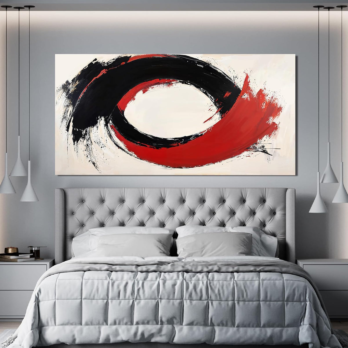 Abstract Wall Art Decor Minimalist Black Wall Art Prints Abstract Canvas Art Wall Decor Large Modern Wall Art Red Wall Art Pictures for Living Room Artwork for Walls Bedroom Office Decor 24" X 48"