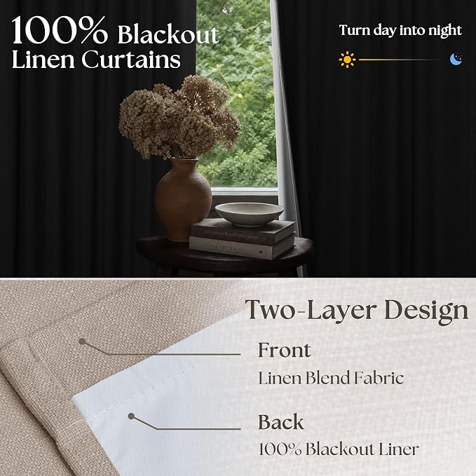 60 Inch Extra Wide 100% Blackout 84 Inch Curtains 1 Panel, Burlywood Birch | - Image 4
