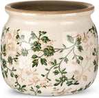 Vintage Planter Large Ceramic Plants Pot Green Pink Pastoral Floral Ice Crack Cottage Scroll Vase Flower Vase Pot Indoor Plants Home Kitchen Decor Farmhouse Antique Decorative Gifts