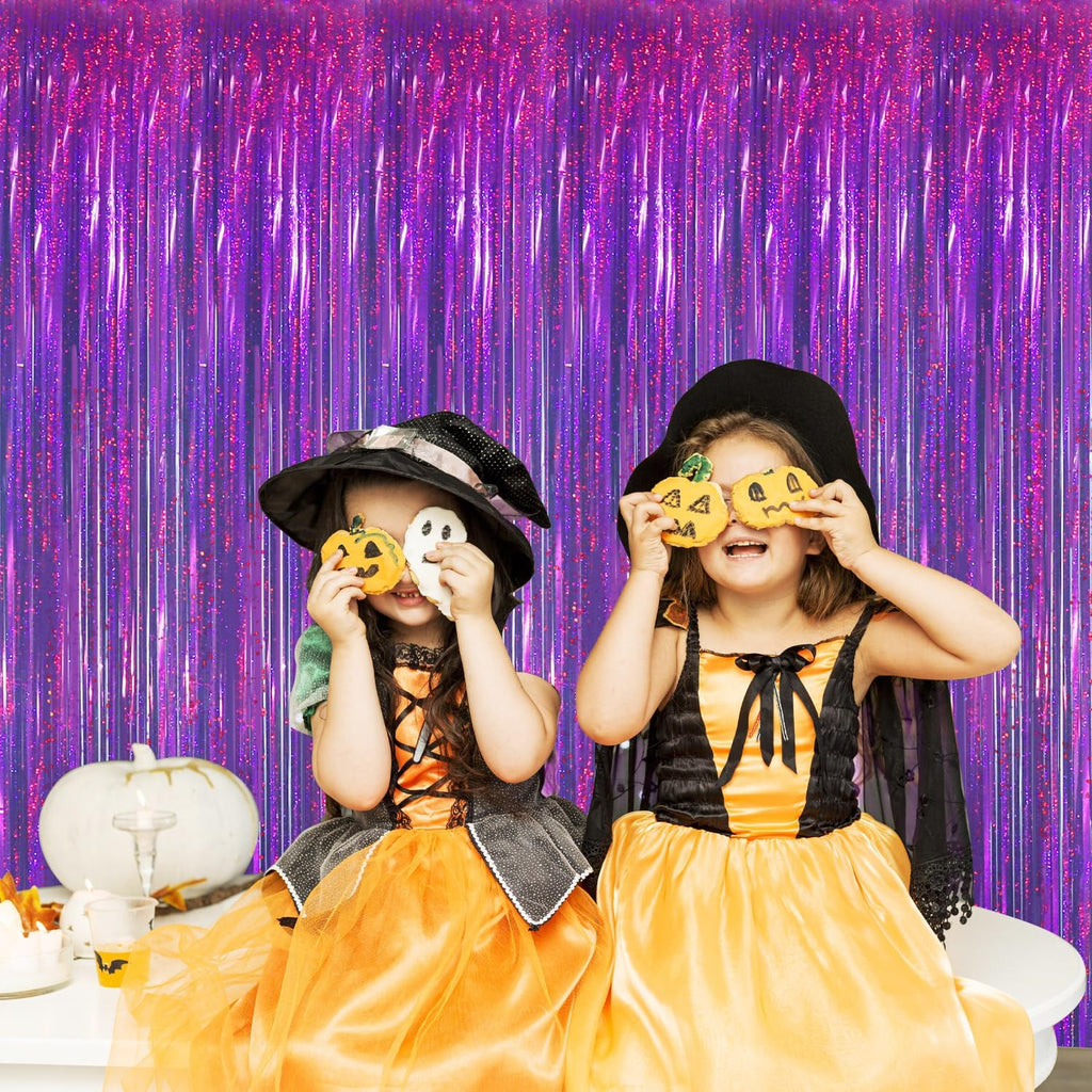 GOER 3.2 ft x 8.2 ft Metallic Tinsel Foil Fringe Curtains Party Photo Backdrop Party Streamers for Birthday,Graduation,New Year Eve Decorations Wedding Decor(5 Packs,Shiny Purple)
