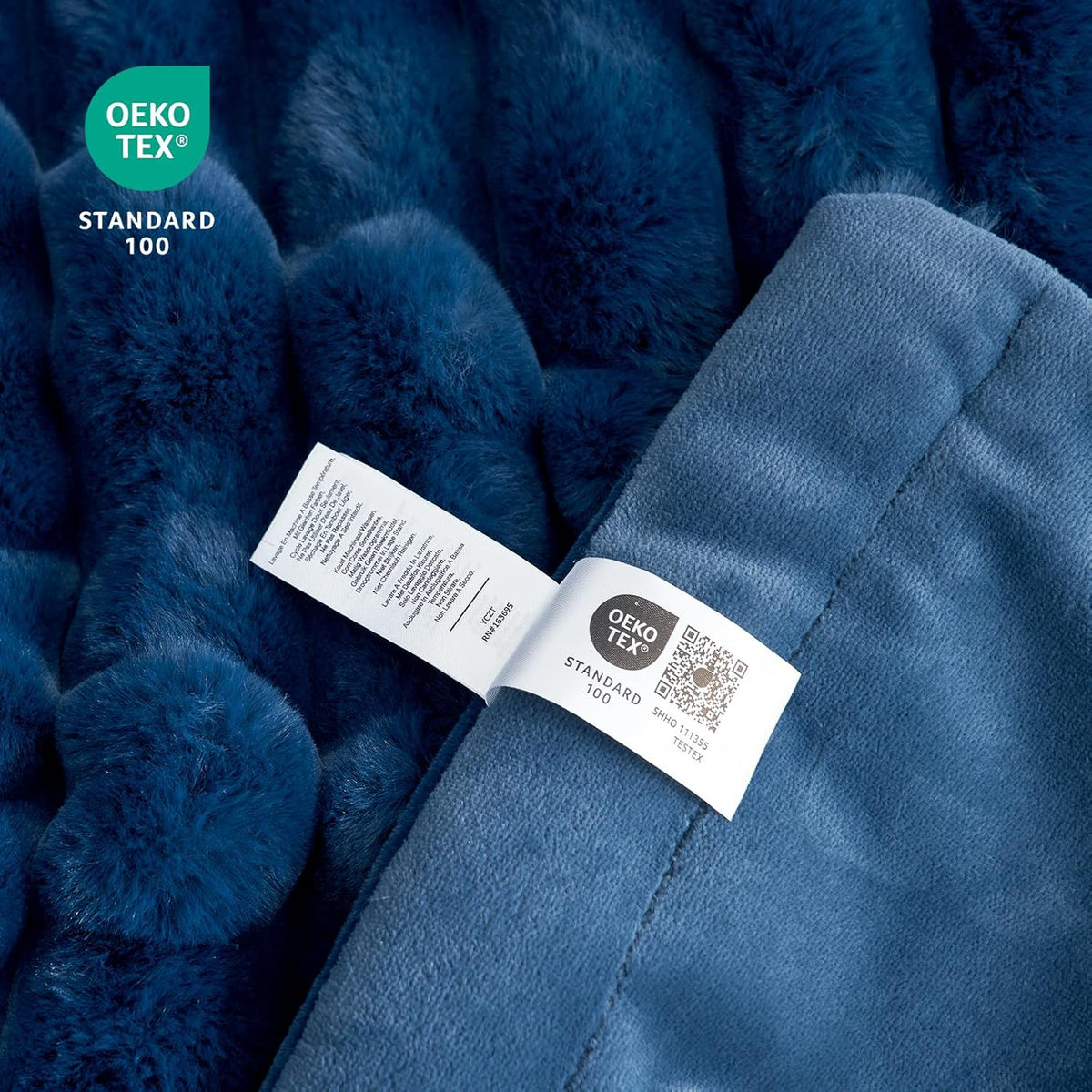 Cozy Bliss Faux Fur Throw Blanket for Couch, Cozy Warm Plush Striped Blanket for Sofa Bedroom Living Room,50 * 60 Inches Navy Blue