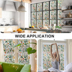 Rainbow Window Privacy Film 3D Floral Decorative Stained Glass Window Film Anti UV Non-Adhesive Reusable 17.5" x 78.7" for Home Room Car Glass Cling