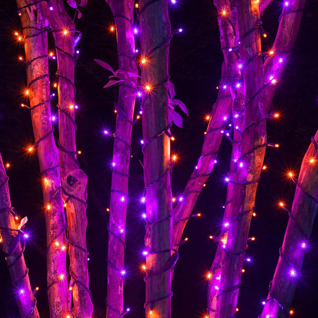 Dazzle Bright Halloween String Lights, 66FT 200 LED Connectable Black Wire 8 Modes String Lights, Waterproof Christmas Decorations for Indoor Outdoor Patio Party Holiday, Purple & Orange