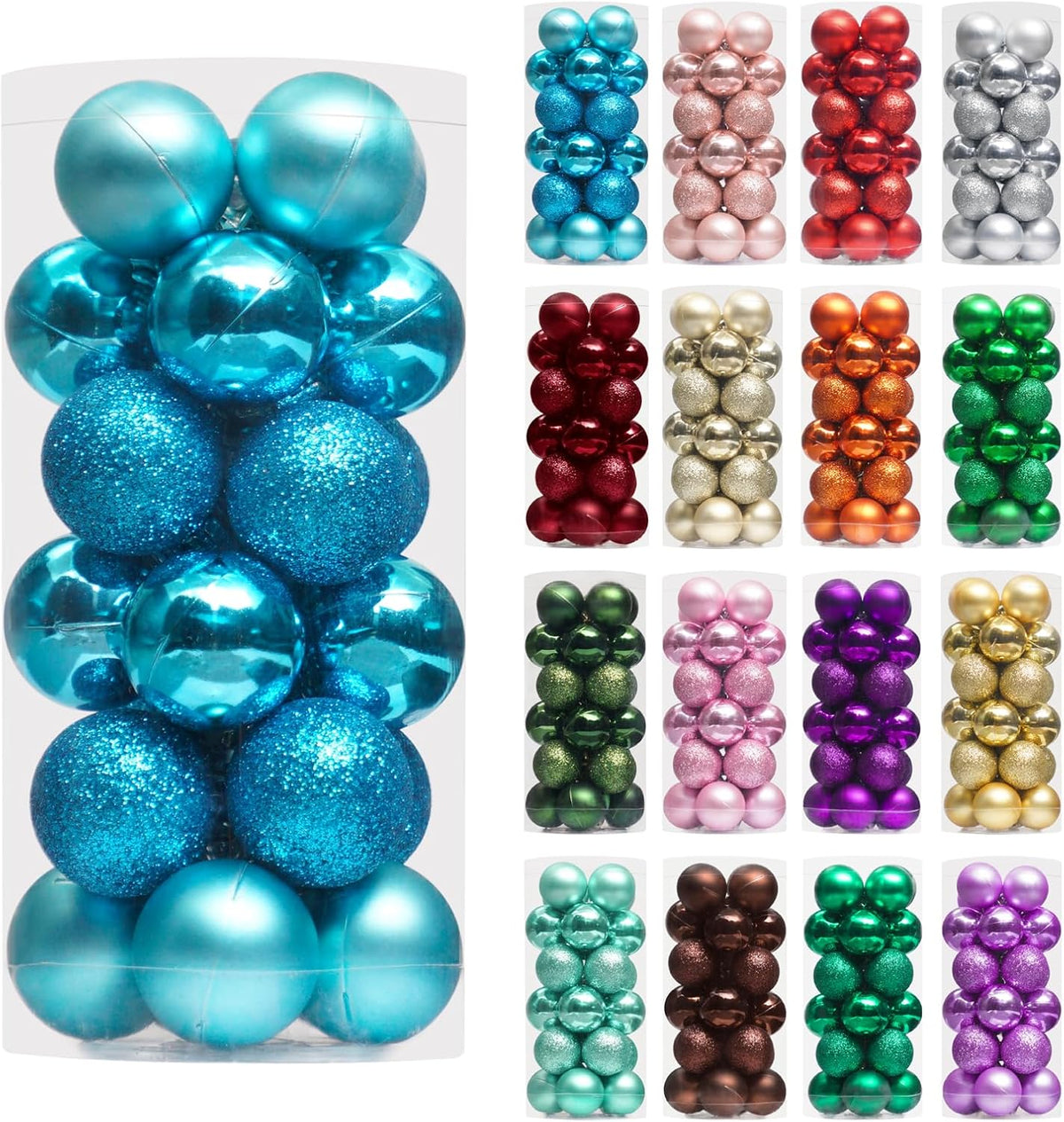 XmasExp 24ct Mini Christmas Ball Ornaments Shatterproof Christmas Ornaments Set Decorations for Xmas Tree Balls 30mm/1.18" (Light Blue)