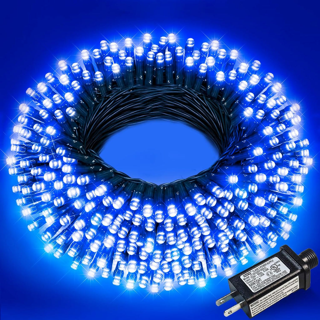 Christmas Lights Outdoor, 66FT 200 LED Christmas String Lights with 8 Modes Waterproof, Connectable Green Wire Twinkle Light for Tree Patio Garden Party Holiday Decorations, Blue