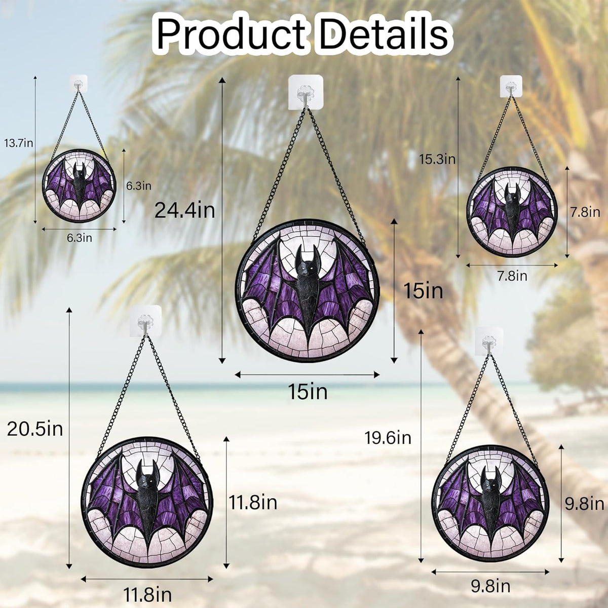 Stained Glass Window Hanging - Halloween Black Bat Purple Wings Monster Suncatcher for Doors Garden Home Spooky Sun Catchers Gothic Decor Horror Gift for Women Men Friend Boy Girl 11.8 in