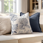 Set of 2 Decorative Floral Pillow Covers 22x22 Inch Navy Blue | Neutral - Image 3