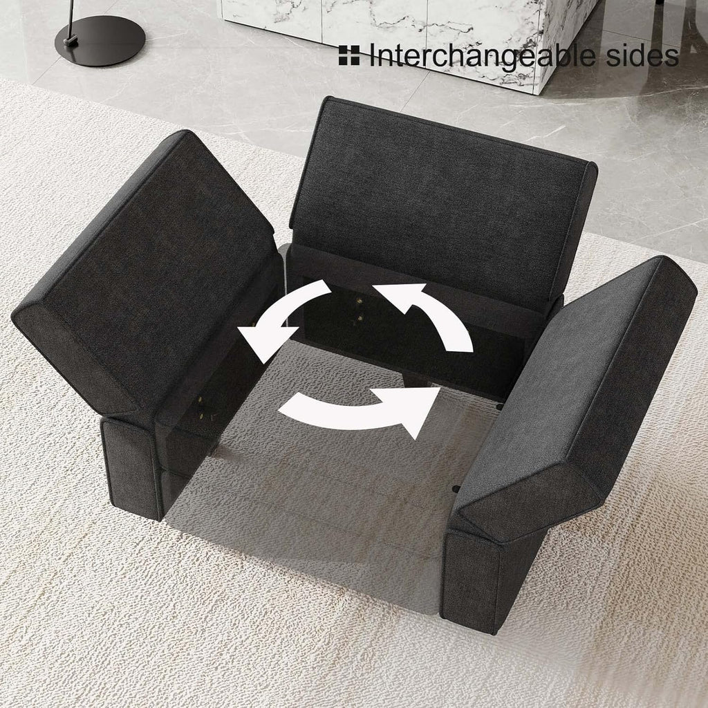 Bellfin Modular Sectional Sleeper Sofa Convertible Sofas with Storage Ottomans Small Sectional Couches for Living Room. Black Couch