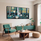 QZQCBLC Large Wall Art Bedroom, Green Tree Yellow Forest Canvas Wall Pictures Modern Abstract Ring Landscape Paintings Artwork for Living room Home Office Artwork Framed Decor 29x58 IN
