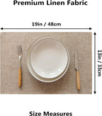 Demetex Linen Placemats Set of 6 Heat Resistant Wipeable Cloth Table Place Mats for Dining Table Indoor Restaurants, 13 x 19 inches, Linen