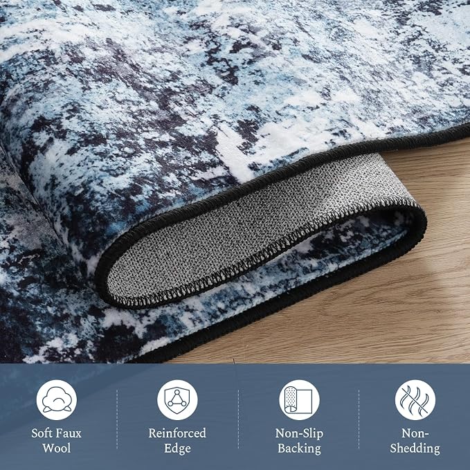 Rugflix 2x7 Runner Rug for Hallway, Washable Navy Blue Kitchen Runners | - Image 7