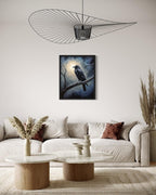 Crow under the Moonlight Poster Art Print, Halloween Scary Vintage Wall Art Academia Spooky Painting Decoration for Horror Prints, Gothic Posters Bedroom Decor 89 (Crow under the Moonlight, 11 x 14 inches, Black Frame)