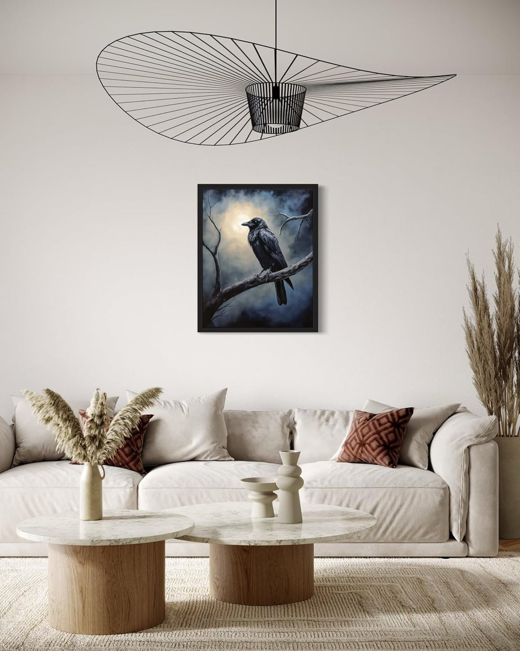 Crow under the Moonlight Poster Art Print, Halloween Scary Vintage Wall Art Academia Spooky Painting Decoration for Horror Prints, Gothic Posters Bedroom Decor 89 (Crow under the Moonlight, 16 x 20 inches, Unframed)