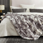 Cozy Bliss Faux Fur Throw Blanket for Couch, Fuzzy Soft Plush Thick Bubble Blanket for Sofa Bedroom Living Room, 50 * 60 Inches Tie-dye Taupe