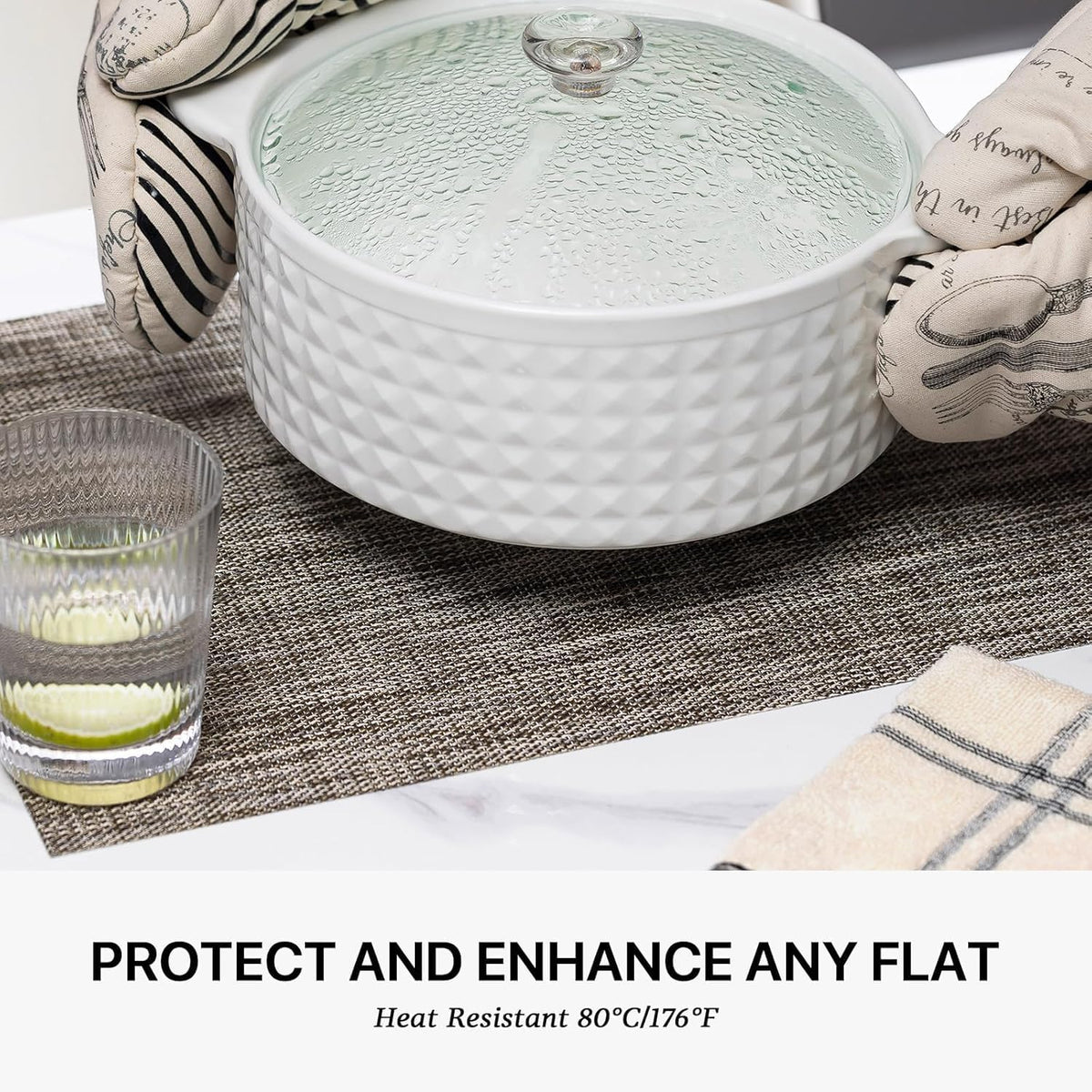LEXMORE Placemats Set of 8 Vinyl/Plastic Woven Place Mats for Kitchen Table Indoor/Outdoor Washable Placemat Wipeable Dining Table Mats(A-Cappuccino)