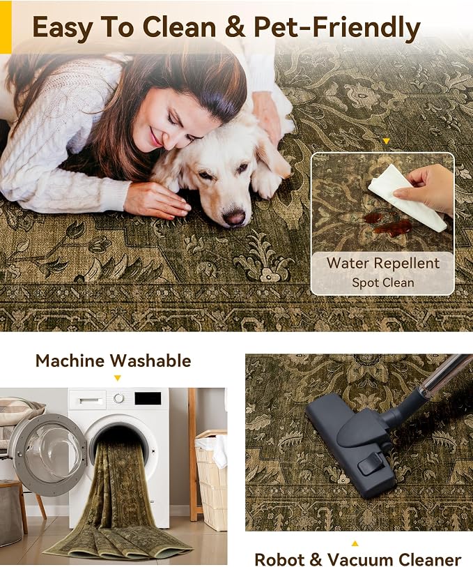 RELEANY Washable Area Rug, Small 2'x3', Water Repellent, Pet Friendly, Vintage - Image 5