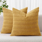 MIULEE Corduroy Decorative Throw Pillow Covers 20x20 Yellow Pack of 2 | Soft by MIULEE