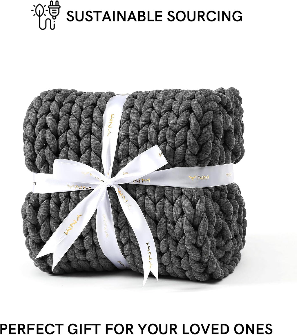 YnM Chunky Throw Blanket, Medium-Weight, Hand Knitted, Skin Friendly, Ventilated and Breathable, Machine Washable, Home Décor Piece for Couch, Sofa and Bed (Charcoal Grey, 60x80 Inch)
