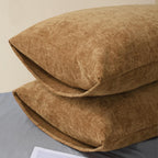 CaliTime Throw Pillow Covers Decorative 20 X 26 Inches Pack of 2 Cozy Chenille Standard Pillow Shams Cases for Couch Sofa Bed Living Room Home Apricot Brown