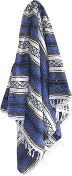 Del Mex Classic Mexican Blanket, Large Authentic Woven Falsa Throw (70"x50"), Artisan Southwest Décor for Beach, Yoga, Outdoors (Blue)