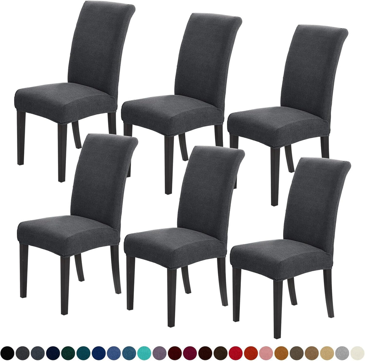 Joccun Chair Covers for Dining Room Set of 6,Dining Chair Slipcover Stretch Dining Room Chair Covers Seat Protector,Washable Parsons Chair Cover for Home,Banquet(Dark Gray,6 Pack)