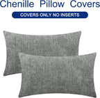 CaliTime Throw Pillow Covers Decorative 16 X 26 Inches Pack of 2 Cozy Chenille Cushion Cases for Couch Sofa Bed Living Room Home Medium Grey