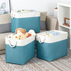 Bidtakay Extra Large Storage Baskets for Shelves 3 Pack Fabric Storage Bins for Organizing Linen Collapsible Organizer for Closet-White&Teal