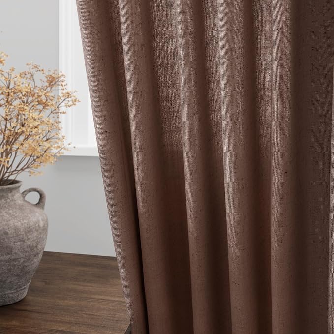 Mocha Mousse Curtains 96 Inch Long 2 Panel Set Back Tab Rod Pocket Linen - Image 4
