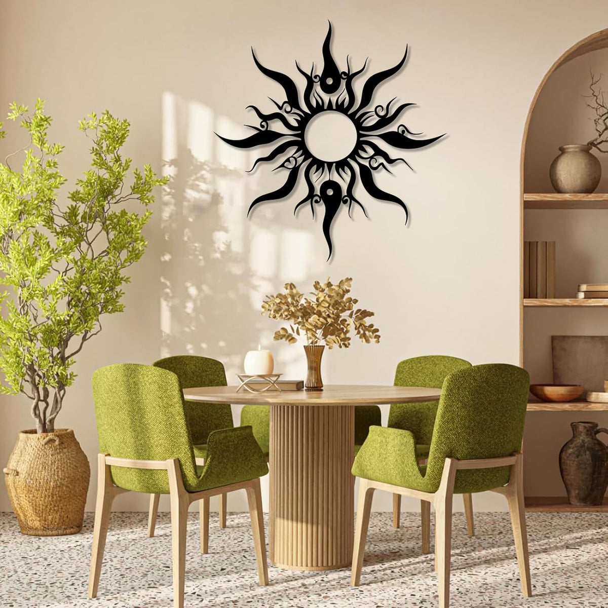 Hotuijxca Metal Wacky Sun Wall Art, Wacky Sun Metal Decor for Livingroom, Bedroom (Black, 31"x30"/80x77cm, metal wall art)