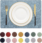 Romanstile Vinyl Placemats Set of 8-12 X 18 Inch - Heat Resistant Non-Slip Embossed Floral Place Mats 100% Waterproof Oilproof Wipeable Faux Leather Table Mats for Kitchen/Dining/Party, SkyBlue