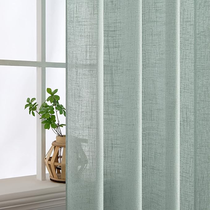 MIULEE Sea Green Linen Curtains 52x84 Inch - Image 5