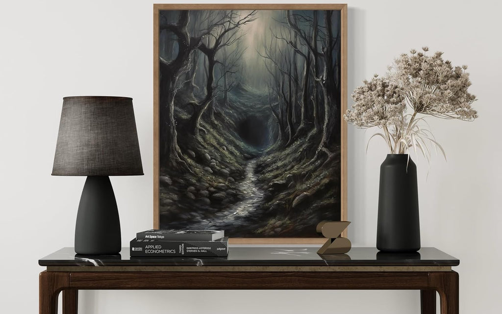 Dark Tunnel Poster Art Print, Halloween Scary Vintage Wall Art Academia Spooky Painting Decoration for Horror Prints, Gothic Posters Bedroom Decor 89 (Dark Tunnel, 8 x 10 inches, Wood Frame)