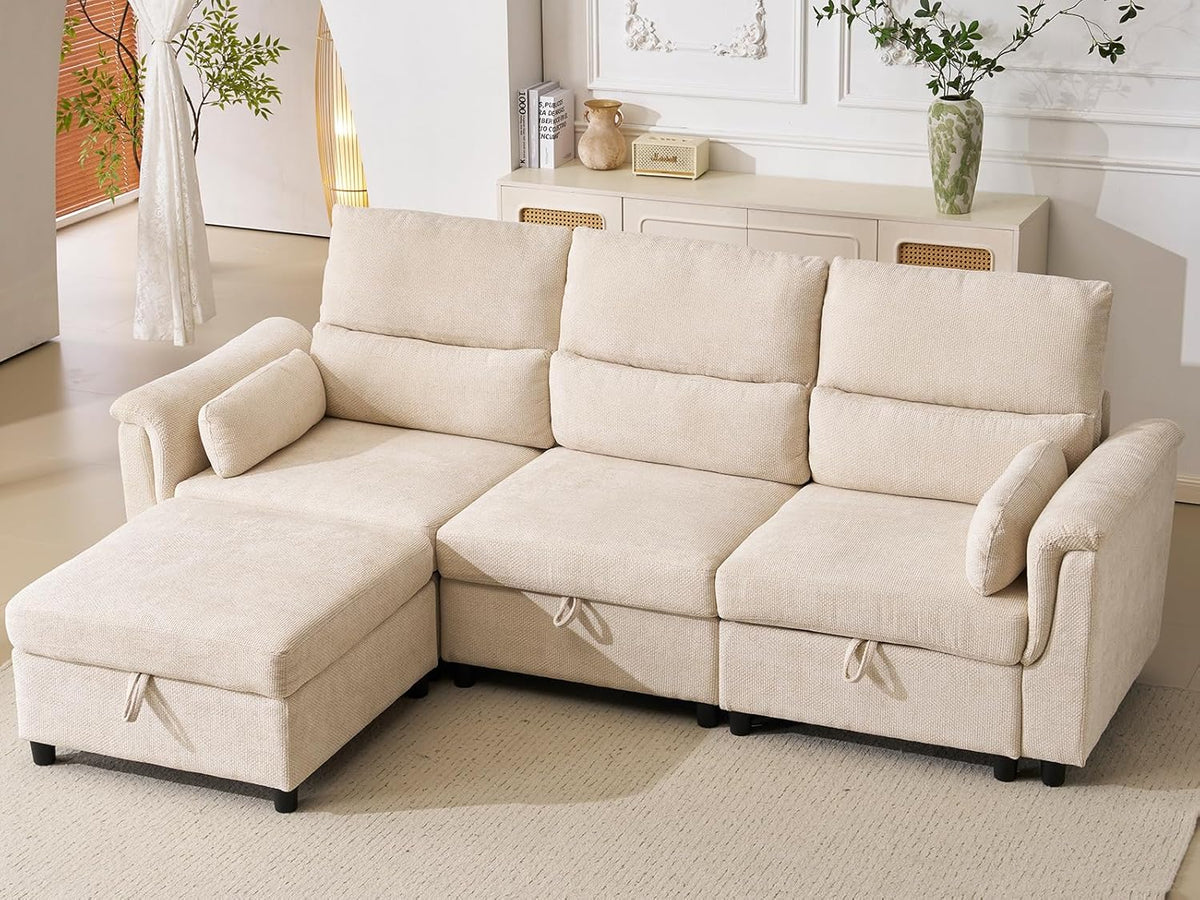 103'' Modular Sectional Sofa, L Shaped Comfy Cloud Couch with Storage,4-Seat Convertible Modern Deep Seat Sofa with Throw Pillows for Living Room,Beige