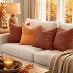 MIULEE Fall Euro Sham Corduroy Decorative Throw Pillow Covers 24x24 Rust | - Image 3