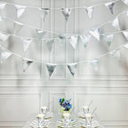 Silver Party Decorations Metallic Fabric Triangle Pennant Banner Silver Flag Bunting Garland for Graduation Birthday Wedding Bridal Shower Anniversary Engagement Bachelorette Party Decoration Supplies