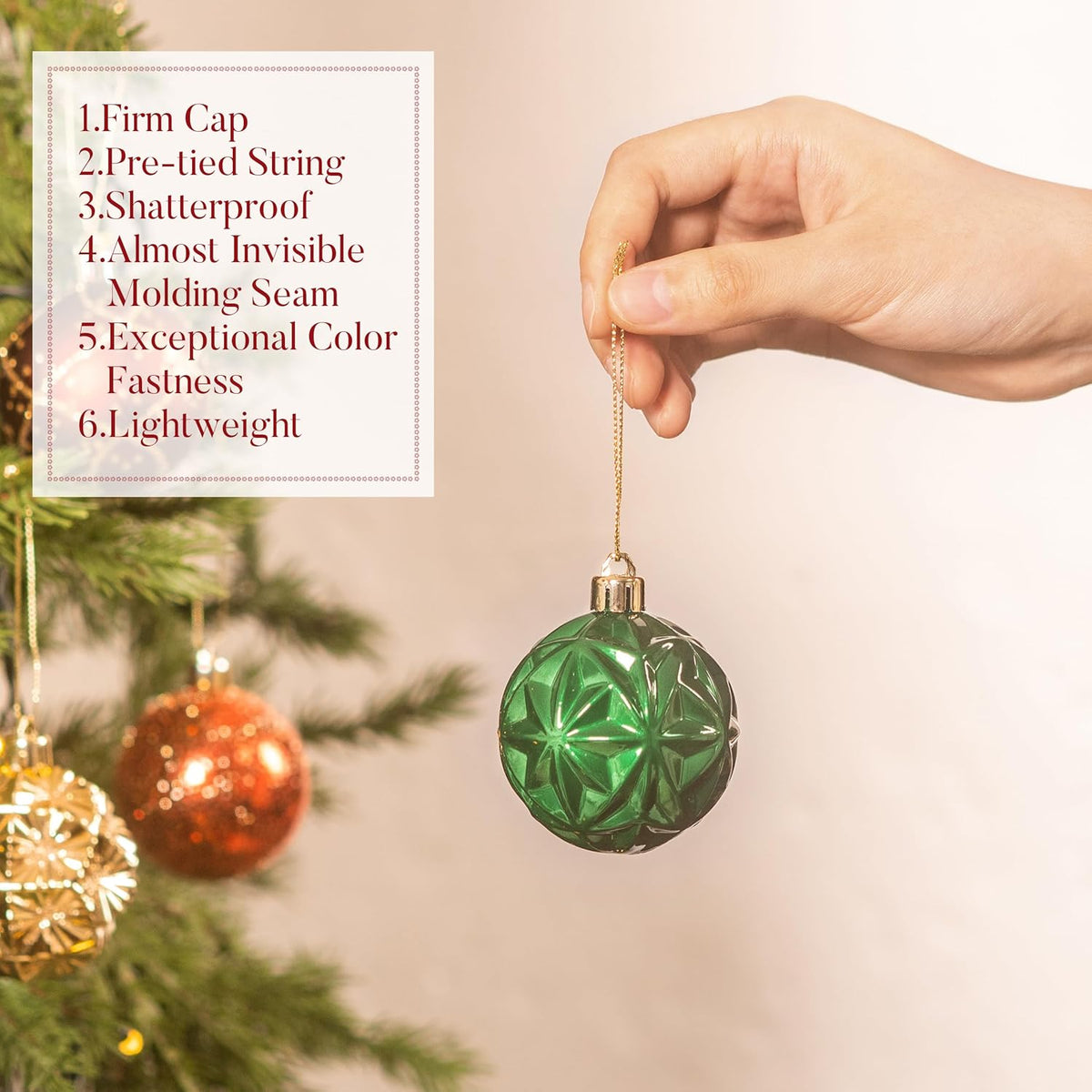 Valery Madelyn Ornaments for Christmas Trees, 9ct 2.36 Inches Red Green and Gold Shatterproof Christmas Tree Decorations, Luxury Hanging Ball Ornaments for Xmas Holiday Party Decor