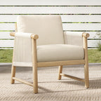 CHITA Boho Patio Rattan Chair, Outdoor Wicker Chair with 7.1″ Thickened Cushions Acacia Wood Frame(Cream)