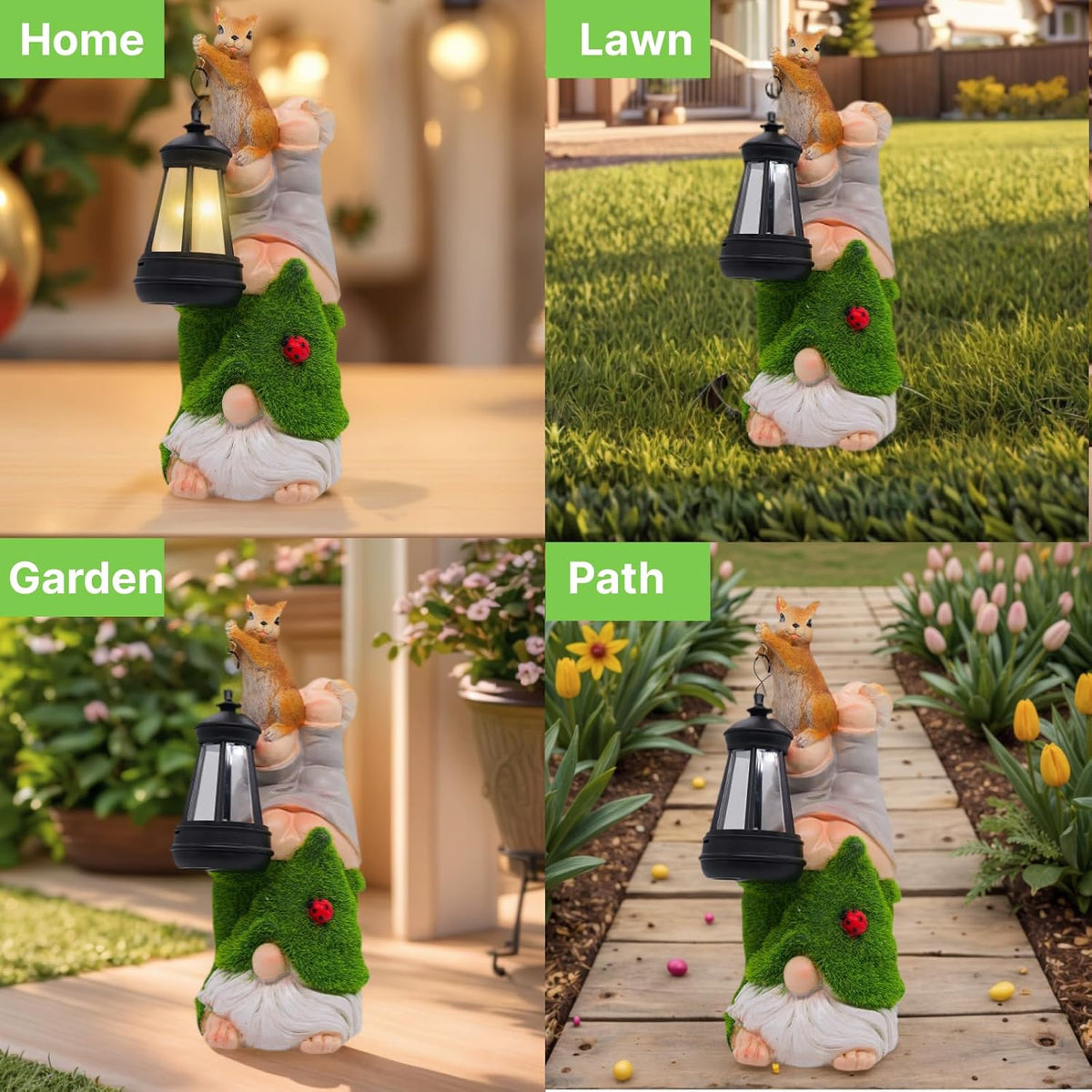 Garden Gnome Statues Decor with Solar Lights, Outdoor Decorations for Yard Porch Lawn Balcony Patio, Housewarming Gifts