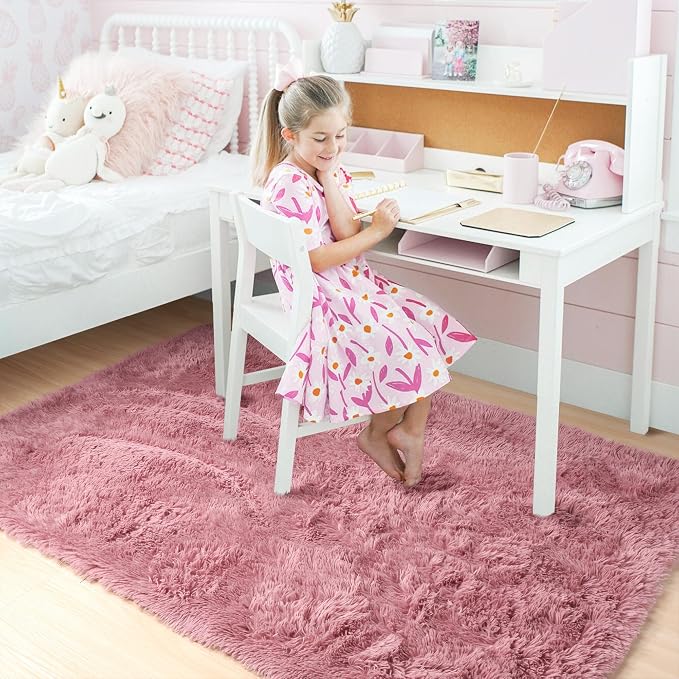 Amdrebio Blush Pink Large Fluffy Area Rug 6x9 - Image 4