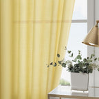 Yellow Linen Boho Curtains for Bedroom Back Tab Rod Pocket Semi Sheer Linen - Image 2