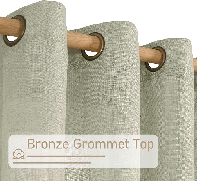 Short Linen Curtains 40 Inch Length, Sage Grey Small Window Semi Sheer Drapes - Image 4